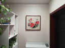 歐藍盾餐廳裝飾畫(huà)牡丹畫(huà)玄關(guān)掛畫(huà)手繪真跡國畫(huà)臥室壁畫(huà)工筆花鳥(niǎo)畫(huà)國花 沙比利實(shí)木框-圓角棕色 裝框50*50 曬單實(shí)拍圖