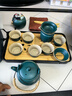 津盼旅行茶具套裝帶茶杯茶盤(pán)禮盒送禮戶(hù)外便攜陶瓷收納包整套功夫茶具 黛綠提梁壺套裝【藍皮包】 曬單實(shí)拍圖