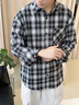 名創(chuàng)優(yōu)品（MINISO）美式復(fù)古撞色格子襯衫男春秋潮牌cleanfit慵懶感襯衣寬松百搭外套 黑白格 M /170(男女同款) 曬單實拍圖