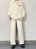LEEREDPOI假兩件衛衣長(cháng)褲套裝男女2025春秋新品POLO領(lǐng)休閑一套情侶大碼衣服 杏色套裝 XL （建議135-155斤） 曬單實(shí)拍圖