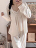 貓人（MiiOW）吊帶胸墊睡女秋冬季純棉長(cháng)袖長(cháng)褲綠色花朵可外穿家居服三件套 WD19036粉【吊帶+長(cháng)袖+長(cháng)褲】 XL 曬單實(shí)拍圖