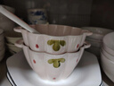 少女心草莓雙耳碗勺湯碗沙拉碗飯碗家用碗高顏值年輕人釉下彩餐具 草莓雙耳碗（1碗1勺） 曬單實(shí)拍圖