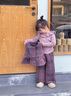 G.duck小黃鴨童裝女童秋裝套裝2025新款洋氣兒童格子開(kāi)衫褲子女寶寶衣服 紫色 90 建議1~2歲【 80-90cm】cm 曬單實(shí)拍圖
