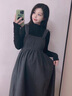 苒祺祺孕婦連衣裙春秋裝女2025新款孕婦裝春季套裝時尚洋氣背帶裙兩件套 黑色打底+灰色背帶裙（套裝） L 曬單實拍圖