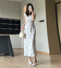 晚白【斷碼清倉】2025夏款洋氣氣質(zhì)印花長裙子V領(lǐng)收腰無袖連衣裙 藍(lán)色 S 曬單實拍圖