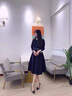 羅蒙（ROMON）輕奢女裝連衣裙女2024早春新款時(shí)尚氣質(zhì)減齡木耳領(lǐng)系帶顯瘦a字裙 藍色 M 曬單實(shí)拍圖