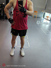 GYMREVOLUTION美式健身大碼運動(dòng)背心男士純棉運動(dòng)訓練吸汗工字坎 酒紅色(黑字） M （125-145斤） 曬單實(shí)拍圖