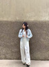 妍莉芬（yanlifen）休閑褲女2025年秋裝新款藍色毛衣外套女裝春秋套裝針織衫衣服褲子 三件套 55/60kg/L 曬單實(shí)拍圖