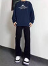 畫枕眠（HUAZHENMIAN）黑色柳葉彎刀男士直筒高街修身顯瘦長褲高街美式cleanfit微喇褲 黑色 L /建議120-135 曬單實(shí)拍圖