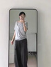 森馬（Semir）白色斜肩露肩t恤女短袖夏季2025新款寬松顯瘦遮肉一字肩辣妹上衣 花灰色 L 【110-120斤】 曬單實(shí)拍圖