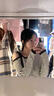 條紋斜肩長袖t恤女2025新款春秋季外穿修身打底綁帶設(shè)計(jì)露肩上衣 杏色 M 曬單實(shí)拍圖