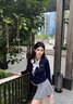 ANN ANDELMAN【朱主愛同款】拼接針織衫上衣修身套頭假兩件毛織長(zhǎng)袖開衫 深寶藍(lán) XS 曬單實(shí)拍圖