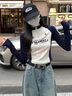 唐獅（TonLion）2025女立領(lǐng)拉鏈袖子拼接長(cháng)袖T恤 藏青 M  曬單實(shí)拍圖