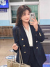 汐蔓嬌職業(yè)西裝套裝外套女裝秋冬款大學(xué)生面試正裝高級感小個(gè)子職場(chǎng)西服 藏青色西裝 L 碼(重100-115) 曬單實(shí)拍圖