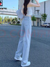 AEMAPE牛仔褲女2025春秋新款夏韓版寬松高腰顯瘦闊腿褲直筒垂感褲子百搭 淺藍(lán)色 XL 曬單實(shí)拍圖