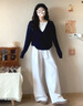 蔓爾依休閑闊腿褲女裝秋季2025新款秋裝穿搭一整套減齡衣服套裝毛衣褲子 假兩件上衣+褲子 M 曬單實(shí)拍圖