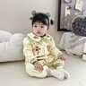 新生嬰兒衣服秋冬季裝連體衣寶寶加絨套裝保暖滿(mǎn)月服外出外套冬裝 加絨  綠色花朵日記 66cm   10-13斤內 曬單實(shí)拍圖