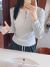 優(yōu)衣庫女裝羅紋亨利領(lǐng)T恤/長袖修身短款內(nèi)搭打底25新款479591 02 淺灰色 S /155/80A 曬單實拍圖