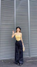 貓人（MiiOW）牛仔褲女2025秋季加長款休閑闊腿褲簡約百搭寬松高腰舒適顯瘦顯高 曬單實拍圖