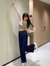 乖甜星丹寧藍牛仔直筒褲女2026秋季長(cháng)褲高腰彈力垂感闊腿拖地褲保暖 深藍色【不加絨】 S (建議80-95斤) 曬單實(shí)拍圖