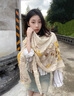 啄木鳥2025春夏新款棉麻大方巾女薄彩色圍巾出游拍照外搭空調(diào)房披肩 米黃【繁花~130大方巾】 曬單實拍圖