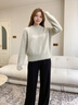 Calvin KleinJeans25秋季新款女士休閑通勤ck提花圓領(lǐng)打底針織衫毛衣44D359G PD7-卡其米 S 曬單實拍圖