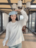 班尼路長(cháng)袖t恤女裝春秋冬純棉打底衫潮流寬松小個(gè)子女生百搭純色上衣服 白#純色 【100%純棉】 M 曬單實(shí)拍圖