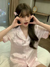 哈魯迪粉色kitty貓睡衣女夏季冰絲波點(diǎn)短袖短褲甜美少女可愛(ài)家居服套裝 粉Kitty M (80-100斤) 曬單實(shí)拍圖