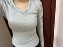 慕伊銘（MUYIMING）加絨德絨加厚打底秋冬季新款正肩長(cháng)袖T恤辣妹保暖修身顯瘦上衣 灰色-【加絨加厚寶寶絨】 S 曬單實(shí)拍圖