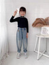 木木屋女童牛仔褲春秋炸街2025夏季兒童老爹褲寬松哈倫褲中大童洋氣長褲 淺藍(lán)色 160 建議13~14歲【150-160cm】c 曬單實(shí)拍圖