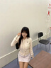 MMLG開(kāi)衫毛衣女2025早秋新款韓里韓氣圓領(lǐng)慵懶感女修身短款針織衫外套 黃色 S 曬單實(shí)拍圖