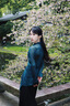 日著女裝博主同款2024秋夏季新小眾高級印花顯瘦長袖衣薄襯衫 尋河綠 M 曬單實拍圖