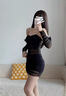 Dudant奢侈國際品牌性感睡衣女網(wǎng)紗火辣小胸顯大誘惑包臀吊帶睡裙帶內褲 黑色(包臀裙+手袖) 均碼 曬單實(shí)拍圖