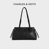 CHARLES&KEITH25秋季新品復古油蠟皮繩結單肩腋下包生日禮物CK2-20782673 Noir黑色 M 曬單實(shí)拍圖