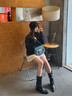 妙侶歐美西部復古牛仔靴中筒靴內增高尖頭馬丁靴女短靴英倫風(fēng)長(cháng)筒靴子 黑色 中筒 現貨 單層 36 (230mm) 曬單實(shí)拍圖