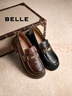 百麗（Belle）元寶樂(lè )福鞋女2025秋新棕色英倫粗跟小皮鞋單鞋D2S1DCA5預售 黑色-寬版 40 (250mm) 曬單實(shí)拍圖