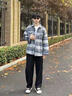 軒森圖（XUANSENTU）條紋毛呢外套男春秋款小香風(fēng)感痞帥潮牌寬松工裝格子夾克秋季 CT22卡其 L (175) （120斤至145斤可穿） 曬單實(shí)拍圖