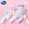 迪士尼女孩襪子秋冬兒童抗菌棉襪冰雪寶寶中筒襪DSP3558冰雪五雙20-22cm 曬單實(shí)拍圖