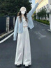 鹿依檸休閑褲女裝套裝2025秋冬新款韓系活潑減齡甜美風(fēng)毛衣寬松闊腿褲子 藍色開(kāi)衫+白色褲子 M 曬單實(shí)拍圖