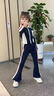 女童套裝春秋款2025新款兒童時髦洋氣外套女大童秋裝喇叭褲兩件套 藏青色套裝【外套+褲子】 160 曬單實拍圖