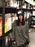 NYING美式條紋長(cháng)袖t恤男秋季新款高街潮牌重磅內搭打底衫大碼寬松上衣 黑色 XL （130-150斤） 曬單實(shí)拍圖