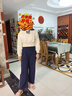 英氏（YEEHOO）兒童套裝女童上下裝秋季時(shí)尚淑女學(xué)院風(fēng)衣服秋裝新款洋氣中大童裝 法式學(xué)院花邊 米白+深藍 165 曬單實(shí)拍圖
