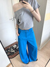 薄款垂感寬松闊腿休閑褲女夏季新款韓系慵懶風百搭顯瘦彎刀褲子秋 藍色 M 曬單實拍圖