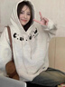 燦圖韓版chic連帽衛衣女款春秋季寬松潮流百搭上衣服情侶慵懶休閑外套 白灰色 M 【建議80-100斤】 曬單實(shí)拍圖