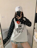 設計感愛(ài)心波點(diǎn)插肩長(cháng)袖T恤女秋季韓系chic小眾寬松早秋單穿上衣 白色 L 曬單實(shí)拍圖