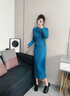顏域高領(lǐng)設計感針織連衣裙女2025冬季新款收腰顯瘦高級感打底長(cháng)裙 藍色 S 曬單實(shí)拍圖