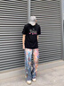 MAYBEYOND牛仔褲男女春秋季涂鴉褲子男潮流鴛鴦休閑長褲MN03深藍XL 曬單實拍圖