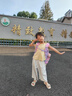 富羅迷女童套裝夏季田園風(fēng)花邊無(wú)袖T恤條紋休閑褲兩件套 芥末綠  130  曬單實(shí)拍圖