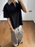 杜小閑千鳥格拼接短袖polo衫男款夏季美式高街翻領(lǐng)t恤cleanfit正肩半袖 黑色 XL [推薦120-140斤] 曬單實拍圖