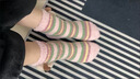 珊瑚絨襪子保暖可愛(ài)睡眠襪居家地板襪女毛茸茸條紋中筒襪秋冬加厚 顏色請備注【三雙裝】 曬單實(shí)拍圖